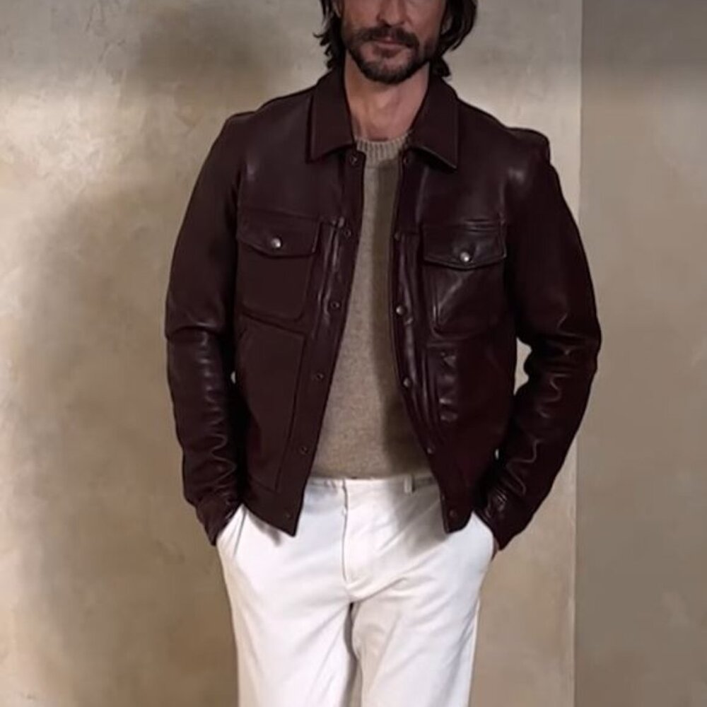 BANANA REPUBLIC - ALTO Leather Trucker Jacket Brown, Sz US Medium (Large - JP)